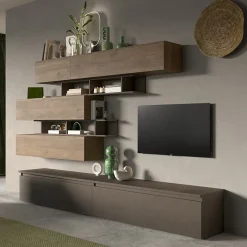 Garnero Arredamenti Parete Attrezzata A Terra|Pareti Attrezzate-Parete attrezzata 276x190h cm moderna rovere marrone bronzo Sunset 26 Noce - Bronzo