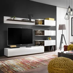 Garnero Arredamenti Parete Attrezzata A Terra|Pareti Attrezzate-Parete attrezzata 240x150h cm moderna wengè bianco Oviedo Gihome® Bianco Lucido - Wengè