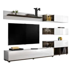 Garnero Arredamenti Parete Attrezzata A Terra|Pareti Attrezzate-Parete attrezzata 240x150h cm moderna wengè bianco Oviedo Gihome® Bianco Lucido - Wengè