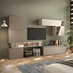 Garnero Arredamenti Parete Attrezzata A Terra|Pareti Attrezzate-Parete attrezzata 285x200h cm moderna beige marrone Sunset 77