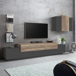 Garnero Arredamenti Parete Attrezzata A Terra|Pareti Attrezzate-Parete attrezzata 240x180h cm moderna antracite rovere Milos Gihome® Antracite - Rovere Rustico