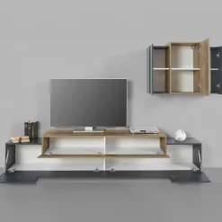 Garnero Arredamenti Parete Attrezzata A Terra|Pareti Attrezzate-Parete attrezzata 240x180h cm moderna antracite rovere Milos Gihome® Antracite - Rovere Rustico