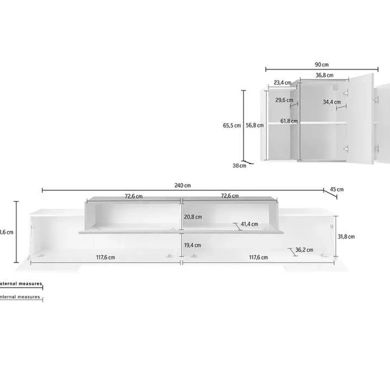 Garnero Arredamenti Parete Attrezzata A Terra|Pareti Attrezzate-Parete attrezzata 240x180h cm moderna bianco pero Milos Gihome® Bianco Lucido - Rovere Rustico
