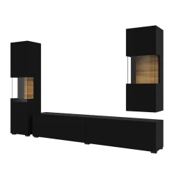 Garnero Arredamenti Parete Attrezzata A Terra|Pareti Attrezzate-Parete attrezzata 226x140h cm nero rovere Fusion 2 Nero Opaco