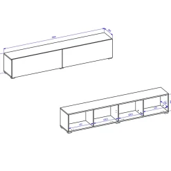 Garnero Arredamenti Parete Attrezzata A Terra|Pareti Attrezzate-Parete attrezzata 226x140h cm nero rovere Fusion 2 Nero Opaco