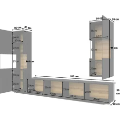 Garnero Arredamenti Parete Attrezzata A Terra|Pareti Attrezzate-Parete attrezzata 226x140h cm nero rovere Fusion 2 Nero Opaco