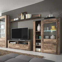 Garnero Arredamenti Parete Attrezzata A Terra|Pareti Attrezzate-Parete attrezzata 325x206h cm noce rovere grigio Paloma 2 Noce - Grigio