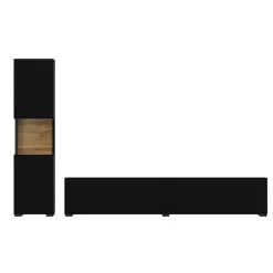 Garnero Arredamenti Parete Attrezzata A Terra|Pareti Attrezzate-Parete attrezzata 226x140h cm nero rovere Fusion 1 Nero Opaco