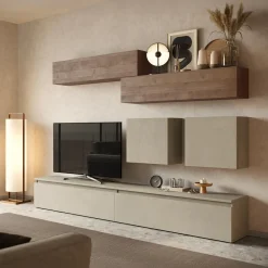 Garnero Arredamenti Parete Attrezzata A Terra|Pareti Attrezzate-Parete attrezzata 276x190h cm rovere scuro tortora Sunset 1