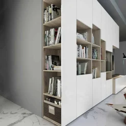 Garnero Arredamenti Parete Attrezzata A Terra|Pareti Attrezzate-Parete attrezzata 340x205h cm rovere bianco lucido con led Shanti