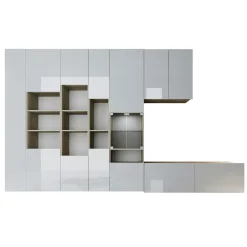 Garnero Arredamenti Parete Attrezzata A Terra|Pareti Attrezzate-Parete attrezzata 340x205h cm rovere bianco lucido con led Shanti