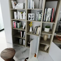 Garnero Arredamenti Parete Attrezzata A Terra|Pareti Attrezzate-Parete attrezzata 340x205h cm rovere bianco lucido con led Shanti