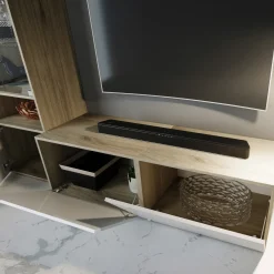 Garnero Arredamenti Parete Attrezzata A Terra|Pareti Attrezzate-Parete attrezzata 340x205h cm rovere bianco lucido con led Shanti