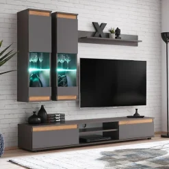 Garnero Arredamenti Parete Attrezzata A Terra|Pareti Attrezzate-Parete attrezzata 175x148h cm rovere antracite Siviglia Gihome®