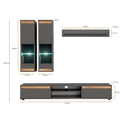 Garnero Arredamenti Parete Attrezzata A Terra|Pareti Attrezzate-Parete attrezzata 175x148h cm rovere antracite Siviglia Gihome®
