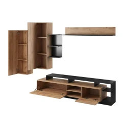 Garnero Arredamenti Parete Attrezzata A Terra|Pareti Attrezzate-Parete attrezzata 260x190h cm rovere antracite Blob Rovere - Antracite