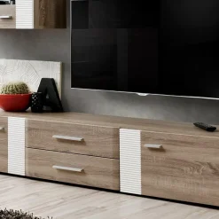 Garnero Arredamenti Parete Attrezzata A Terra|Pareti Attrezzate-Parete attrezzata 240x190h cm rovere bianco lucido Mexico Gihome®