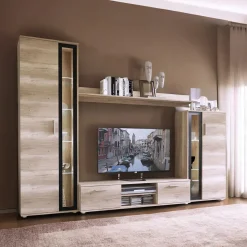 Garnero Arredamenti Parete Attrezzata A Terra|Pareti Attrezzate-Parete attrezzata 256x182h cm country grigio nero Newcastle Rovere