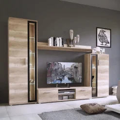 Garnero Arredamenti Parete Attrezzata A Terra|Pareti Attrezzate-Parete attrezzata 256x182h cm country grigio nero Newcastle Rovere