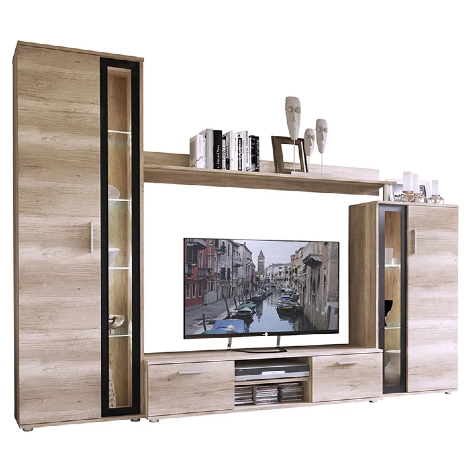 Garnero Arredamenti Parete Attrezzata A Terra|Pareti Attrezzate-Parete attrezzata 256x182h cm country grigio nero Newcastle Rovere