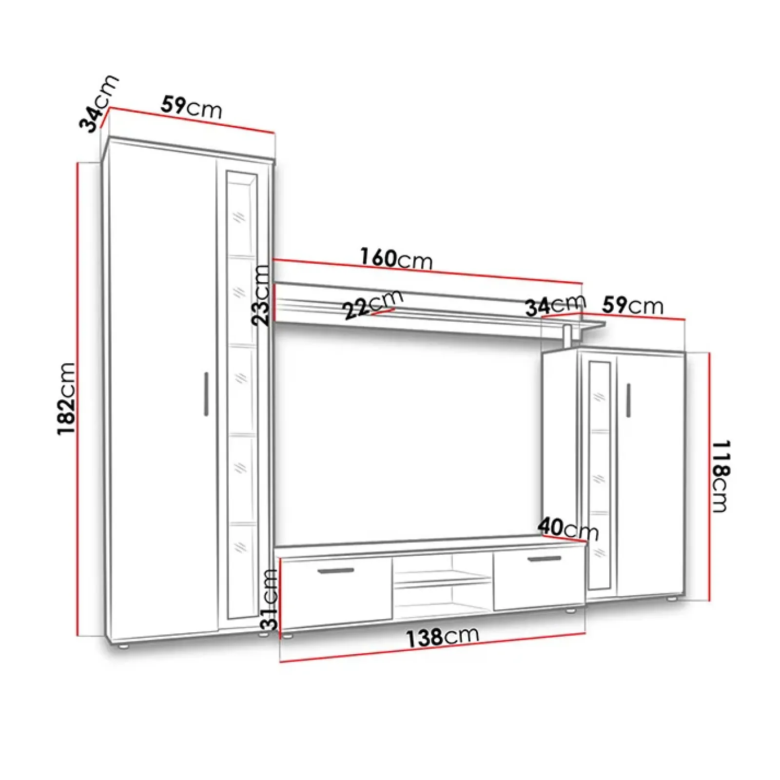 Garnero Arredamenti Parete Attrezzata A Terra|Pareti Attrezzate-Parete attrezzata 256x182h cm country grigio nero Newcastle Rovere