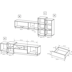 Garnero Arredamenti Parete Attrezzata A Terra|Pareti Attrezzate-Parete attrezzata 300x183h cm soggiorno bianco opaco quercia James