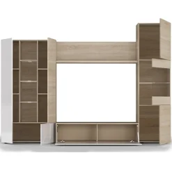 Garnero Arredamenti Parete Attrezzata A Terra|Pareti Attrezzate-Parete attrezzata 260x185h cm soggiorno rovere bianco lucido Gary