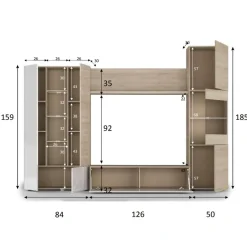 Garnero Arredamenti Parete Attrezzata A Terra|Pareti Attrezzate-Parete attrezzata 260x185h cm soggiorno rovere bianco lucido Gary