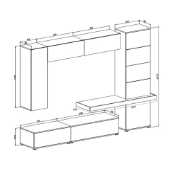 Garnero Arredamenti Parete Attrezzata A Terra|Pareti Attrezzate-Parete attrezzata 300x208h cm soggiorno tortora testa di moro Planet