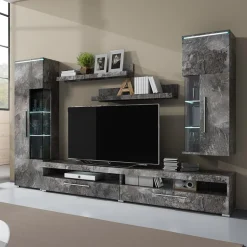 Garnero Arredamenti Parete Attrezzata A Terra|Pareti Attrezzate-Parete attrezzata 275x175h cm soggiorno Frisk Ossido