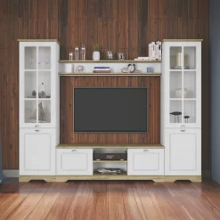 Garnero Arredamenti Parete Attrezzata A Terra|Pareti Attrezzate-Parete attrezzata 234x181h cm shabby soggiorno bianco opaco Loira