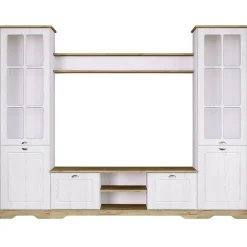 Garnero Arredamenti Parete Attrezzata A Terra|Pareti Attrezzate-Parete attrezzata 234x181h cm shabby soggiorno bianco opaco Loira