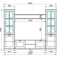 Garnero Arredamenti Parete Attrezzata A Terra|Pareti Attrezzate-Parete attrezzata 234x181h cm shabby soggiorno bianco opaco Loira
