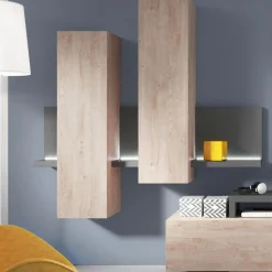 Garnero Arredamenti Parete Attrezzata A Terra|Pareti Attrezzate-Parete attrezzata 219x205h cm soggiorno rovere antracite Megan Gihome® Antracite - Rovere