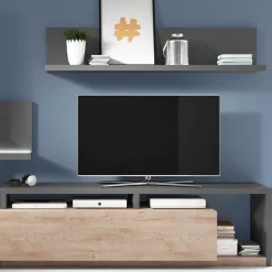 Garnero Arredamenti Parete Attrezzata A Terra|Pareti Attrezzate-Parete attrezzata 219x205h cm soggiorno rovere antracite Megan Gihome® Antracite - Rovere