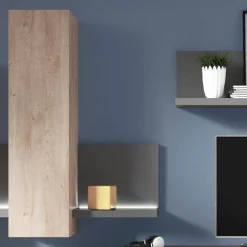 Garnero Arredamenti Parete Attrezzata A Terra|Pareti Attrezzate-Parete attrezzata 219x205h cm soggiorno rovere antracite Megan Gihome® Antracite - Rovere