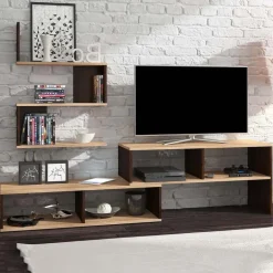 Garnero Arredamenti Parete Attrezzata A Terra|Pareti Attrezzate-Parete attrezzata 180x165h cm soggiorno rovere chiaro e scuro Jessica