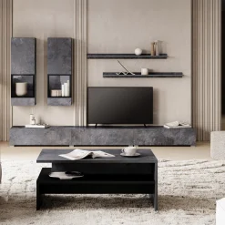Garnero Arredamenti Parete Attrezzata A Terra|Pareti Attrezzate-Parete attrezzata 270x176h cm soggiorno nero Emotion Gihome® Ossido