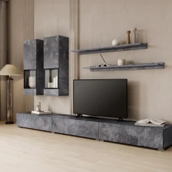 Garnero Arredamenti Parete Attrezzata A Terra|Pareti Attrezzate-Parete attrezzata 270x176h cm soggiorno nero Emotion Gihome® Ossido