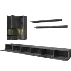 Garnero Arredamenti Parete Attrezzata A Terra|Pareti Attrezzate-Parete attrezzata 270x176h cm soggiorno nero Emotion Gihome® Ossido