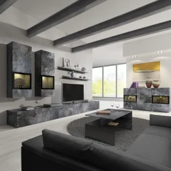 Garnero Arredamenti Parete Attrezzata A Terra|Pareti Attrezzate-Parete attrezzata 270x176h cm soggiorno nero Emotion Gihome® Ossido