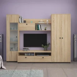 Garnero Arredamenti Parete Attrezzata A Terra|Pareti Attrezzate-Parete attrezzata 240x180h cm soggiorno rovere Jersey