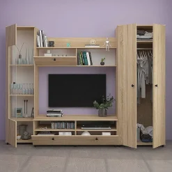 Garnero Arredamenti Parete Attrezzata A Terra|Pareti Attrezzate-Parete attrezzata 240x180h cm soggiorno rovere Jersey