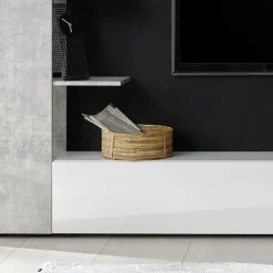 Garnero Arredamenti Parete Attrezzata A Terra|Pareti Attrezzate-Parete attrezzata 257x187h cm soggiorno bianco lucido cemento Steppi 3