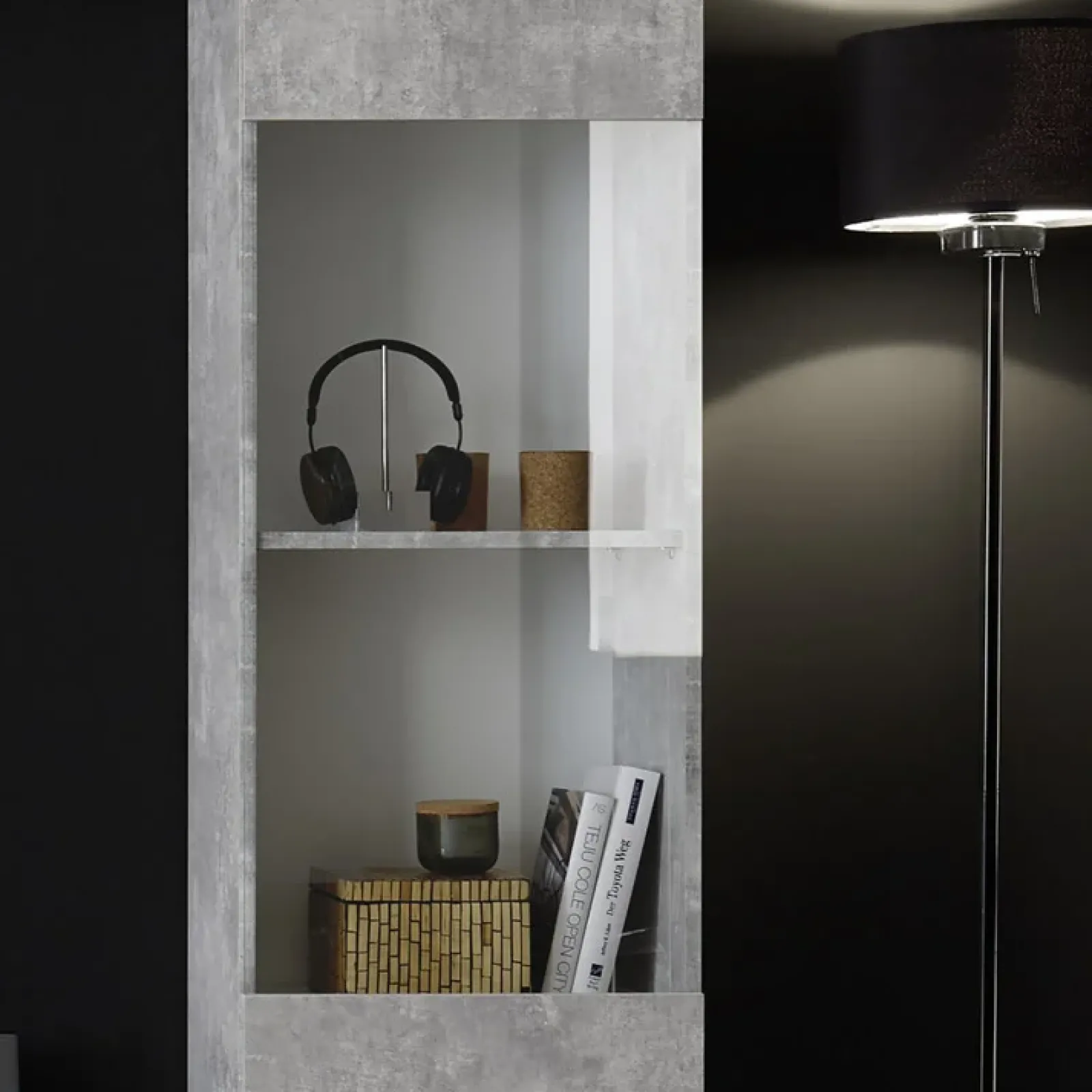 Garnero Arredamenti Parete Attrezzata A Terra|Pareti Attrezzate-Parete attrezzata 257x187h cm soggiorno bianco lucido cemento Steppi 3