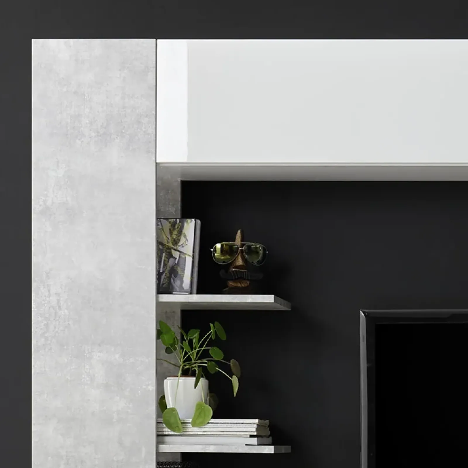 Garnero Arredamenti Parete Attrezzata A Terra|Pareti Attrezzate-Parete attrezzata 257x187h cm soggiorno bianco lucido cemento Steppi 3