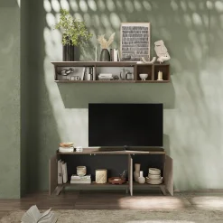 Garnero Arredamenti Parete Attrezzata A Terra|Pareti Attrezzate-Parete attrezzata 181x200h cm soggiorno bronzo rovere scuro Jonson Tortora - Noce