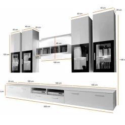 Garnero Arredamenti Parete Attrezzata A Terra|Pareti Attrezzate-Parete attrezzata 300x190h cm soggiorno bianco lucido Barrie Gihome® Bianco Lucido - Bianco Lucido