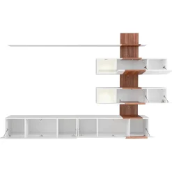 Garnero Arredamenti Parete Attrezzata A Terra|Pareti Attrezzate-Parete attrezzata 250x160h cm soggiorno noce bianco lucido Coimbra