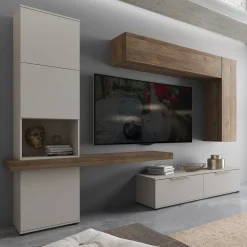 Garnero Arredamenti Parete Attrezzata A Terra|Pareti Attrezzate-Parete attrezzata 280x207h cm soggiorno beige noce Universe Beige - Noce